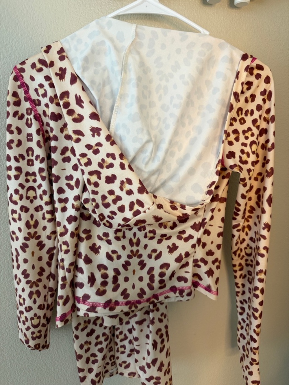 Women’s Cream Leopard Print Long Sleeve Top - Burgundy Accent